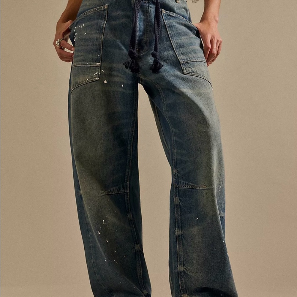 We The Free Light Blue Boyfriend Jeans with White Paint Splatter - Picture 5 of 5